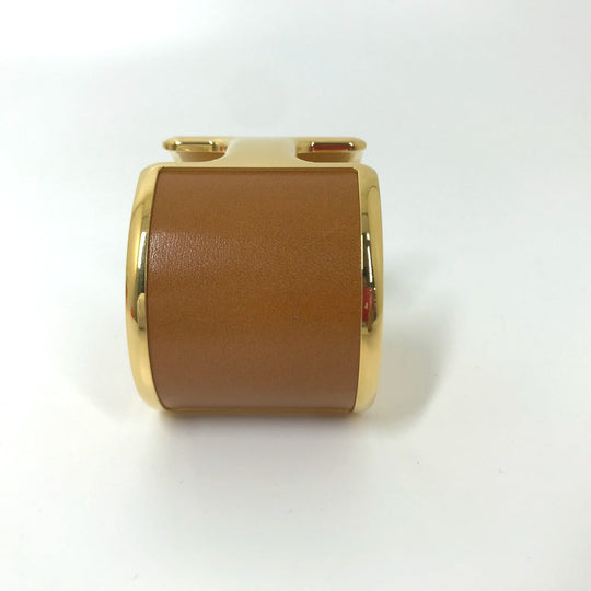 HERMES Bangle leather Brown x Gold bracelet Olympe Women Used Authentic