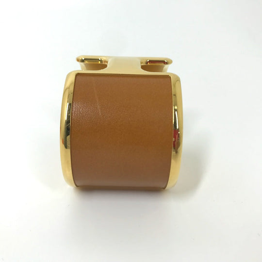 HERMES Bangle leather Brown x Gold bracelet Olympe Women Used Authentic