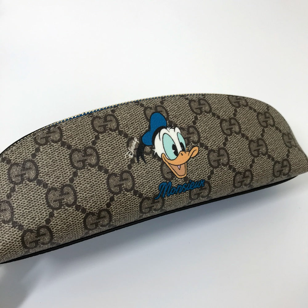 GUCCI pencil case 662129 GG canvas / leather Beige x blue Disney collaboration Donald duck Women Used Authentic