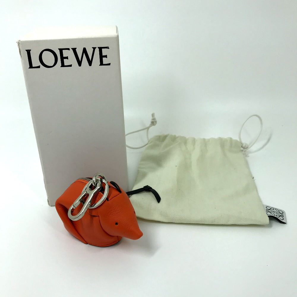 LOEWE charm leather Orange x Black animal collection mouse Women Used Authentic