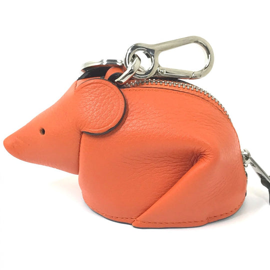 LOEWE charm leather Orange x Black animal collection mouse Women Used Authentic