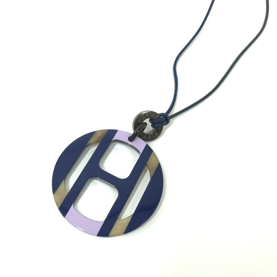 HERMES Necklace Buffalo horn Purple x blue Buffalo horn Equipe Women Used Authentic