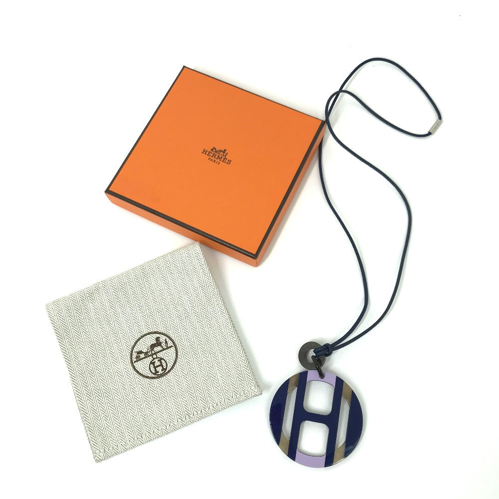 HERMES Necklace Buffalo horn Purple x blue Buffalo horn Equipe Women Used Authentic