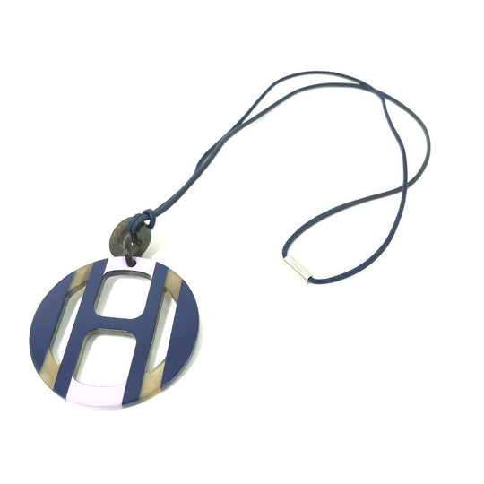 HERMES Necklace Buffalo horn Purple x blue Buffalo horn Equipe Women Used Authentic