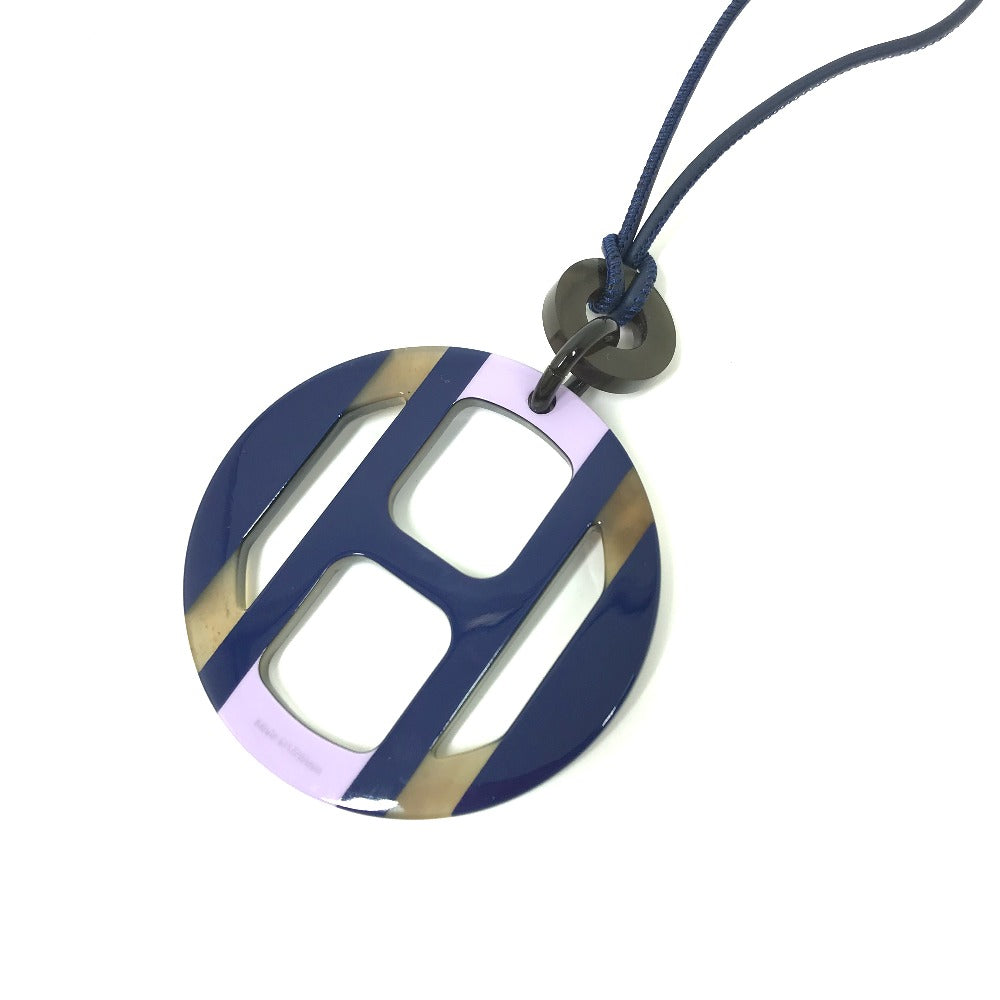 HERMES Necklace Buffalo horn Purple x blue Buffalo horn Equipe Women Used Authentic