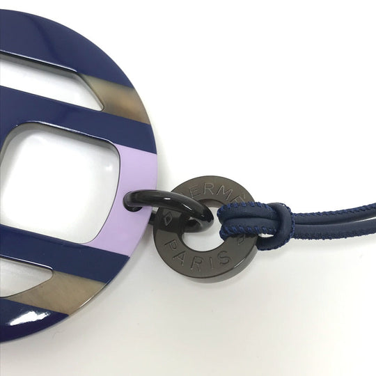 HERMES Necklace Buffalo horn Purple x blue Buffalo horn Equipe Women Used Authentic