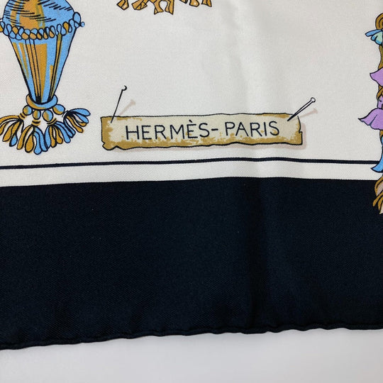 HERMES scarf silk Navy Pasementerie string decoration Carre90 Women Secondhand Authentic