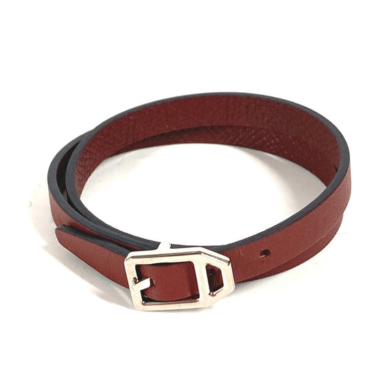 HERMES bracelet leather Brown Bracelet Paddock Double Tour Women Used Authentic