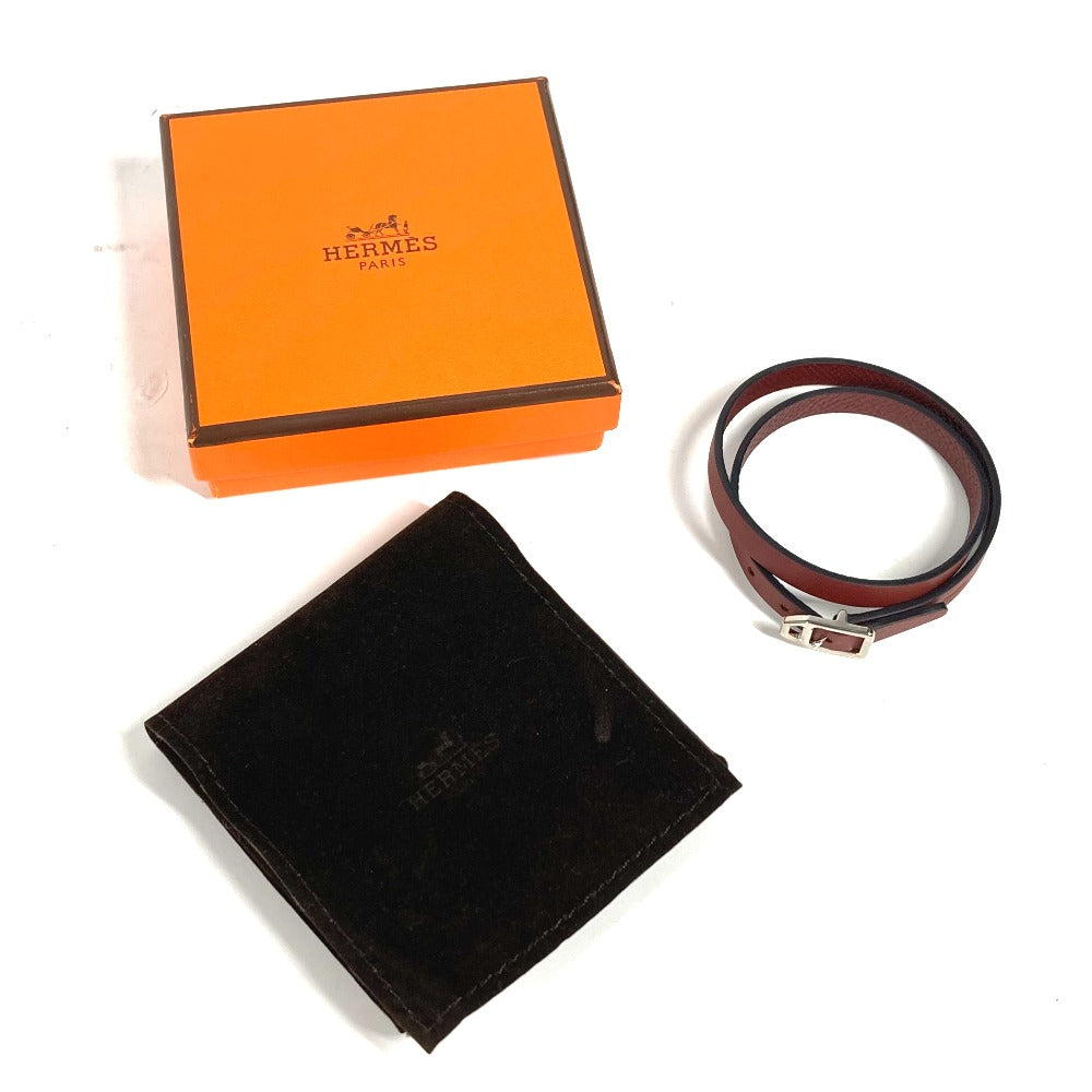 HERMES bracelet leather Brown Bracelet Paddock Double Tour Women Used Authentic
