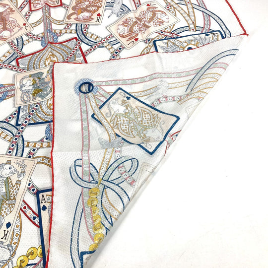 HERMES scarf silk white Carre70 PIQUE DAME DE COEUR Piqu Queen of Hearts Women Used Authentic