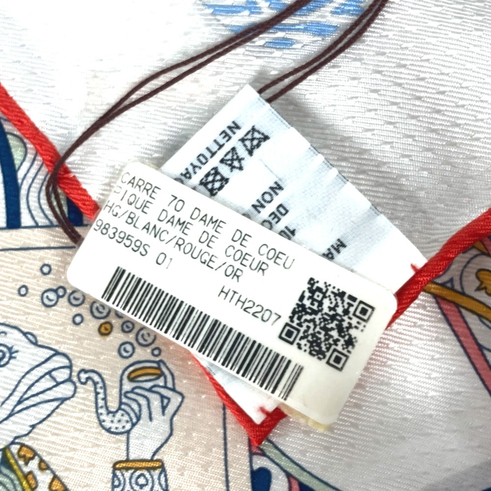 HERMES scarf silk white Carre70 PIQUE DAME DE COEUR Piqu Queen of Hearts Women Used Authentic