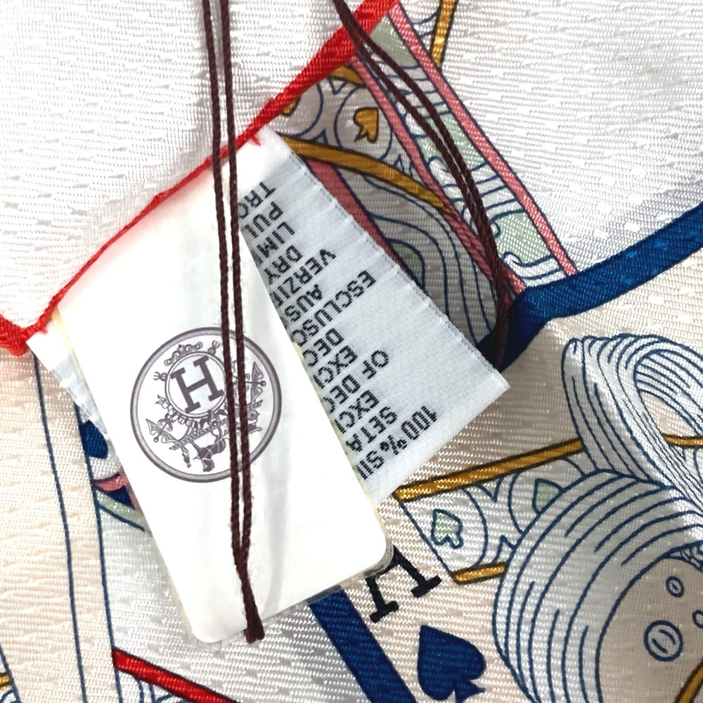 HERMES scarf silk white Carre70 PIQUE DAME DE COEUR Piqu Queen of Hearts Women Used Authentic