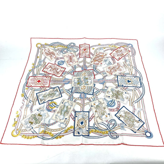 HERMES scarf silk white Carre70 PIQUE DAME DE COEUR Piqu Queen of Hearts Women Used Authentic