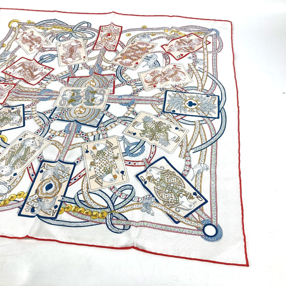 HERMES scarf silk white Carre70 PIQUE DAME DE COEUR Piqu Queen of Hearts Women Used Authentic