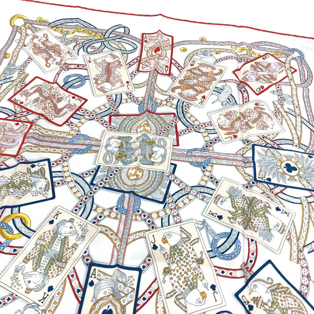 HERMES scarf silk white Carre70 PIQUE DAME DE COEUR Piqu Queen of Hearts Women Used Authentic