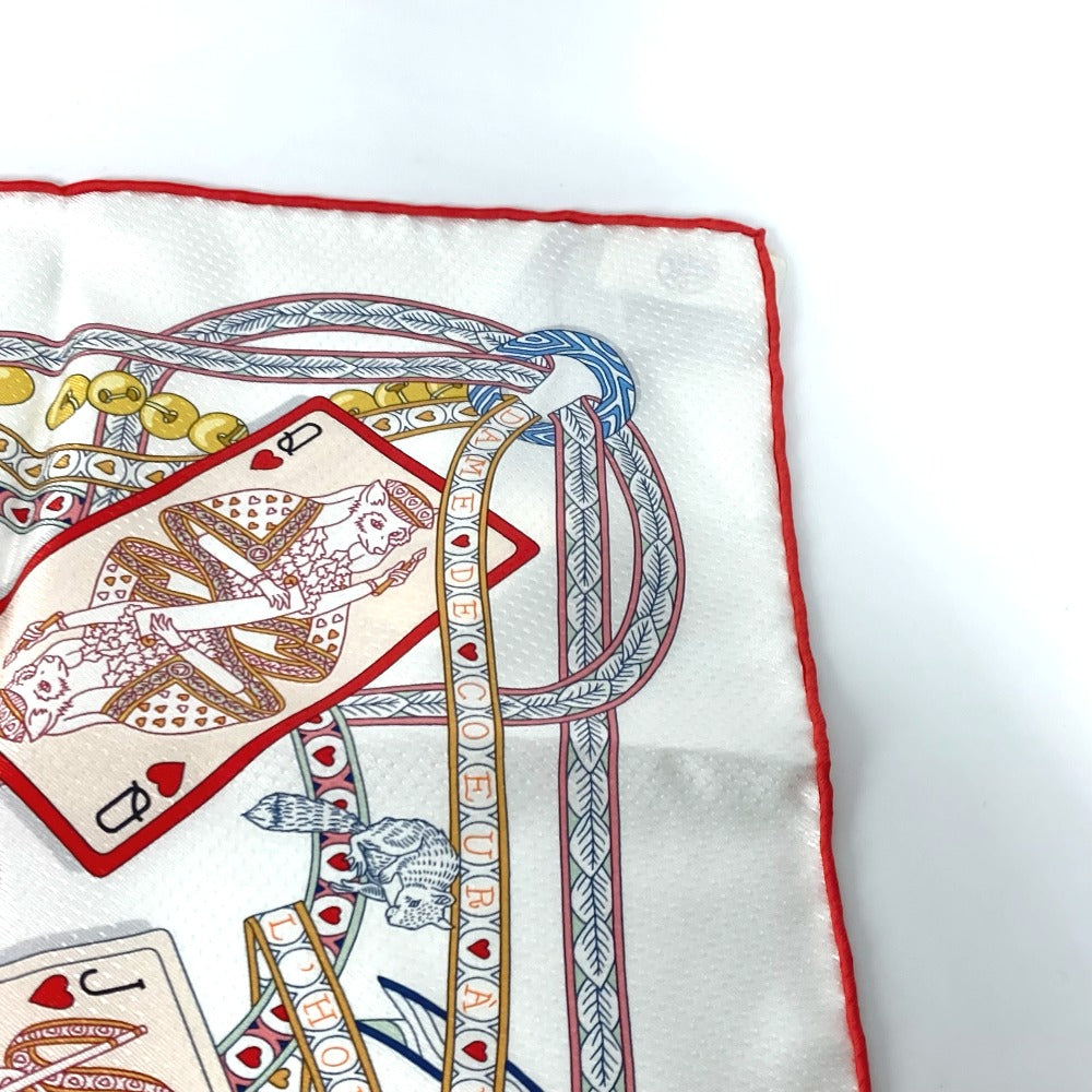 HERMES scarf silk white Carre70 PIQUE DAME DE COEUR Piqu Queen of Hearts Women Used Authentic
