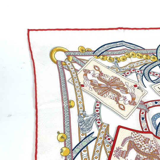 HERMES scarf silk white Carre70 PIQUE DAME DE COEUR Piqu Queen of Hearts Women Used Authentic