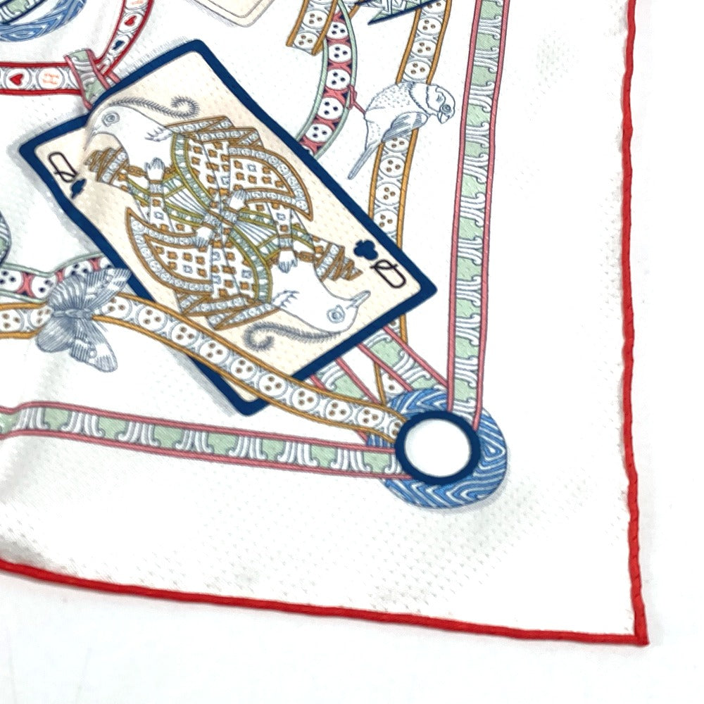 HERMES scarf silk white Carre70 PIQUE DAME DE COEUR Piqu Queen of Hearts Women Used Authentic
