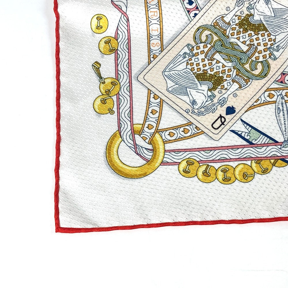 HERMES scarf silk white Carre70 PIQUE DAME DE COEUR Piqu Queen of Hearts Women Used Authentic
