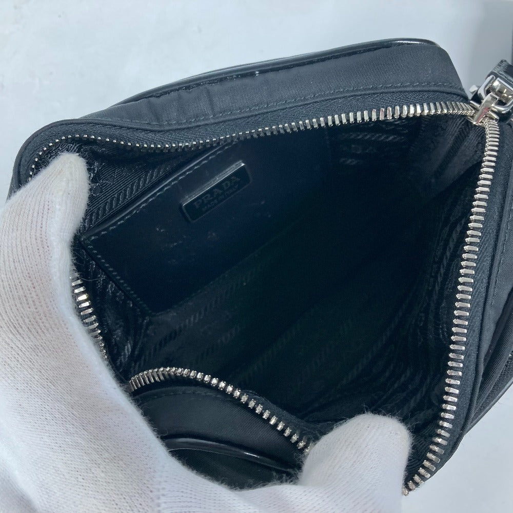 PRADA Shoulder Bag 2VH172 Leather / nylon black With porch Triangle logo plate