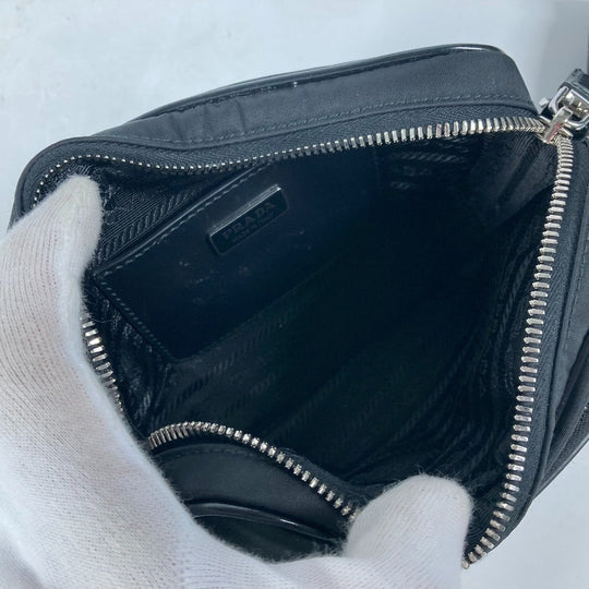 PRADA Shoulder Bag 2VH172 Leather / nylon black With porch Triangle logo plate