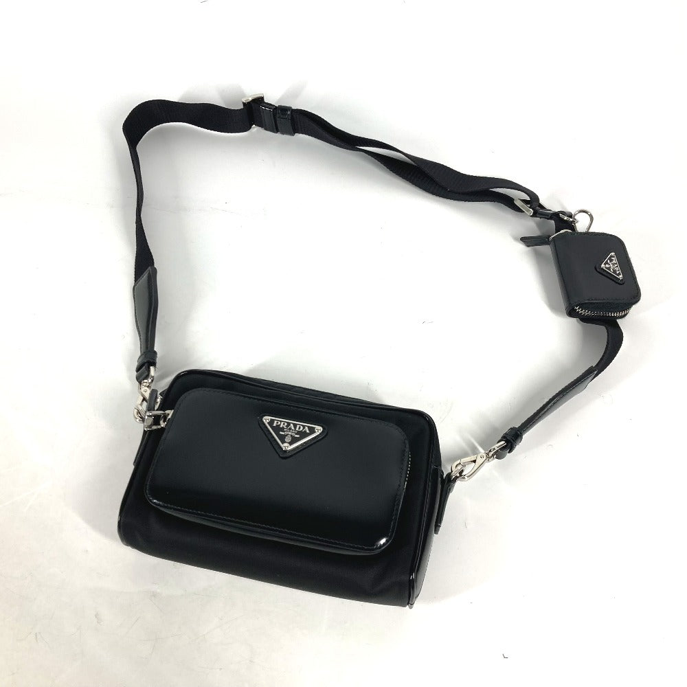 PRADA Shoulder Bag 2VH172 Leather / nylon black With porch Triangle logo plate