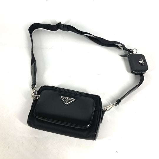 PRADA Shoulder Bag 2VH172 Leather / nylon black With porch Triangle logo plate