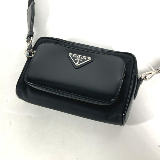 PRADA Shoulder Bag 2VH172 Leather / nylon black With porch Triangle logo plate