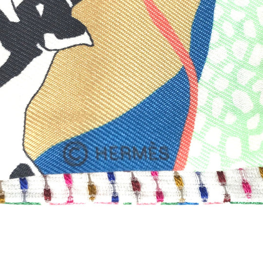 HERMES scarf silk multicolor Embroidery dog puppy dog Twilly Twins Women Used Authentic