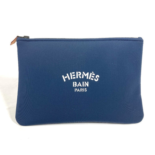HERMES Pouch polyamide Navy Flat pouch Neoban Pouch MM Women Used Authentic