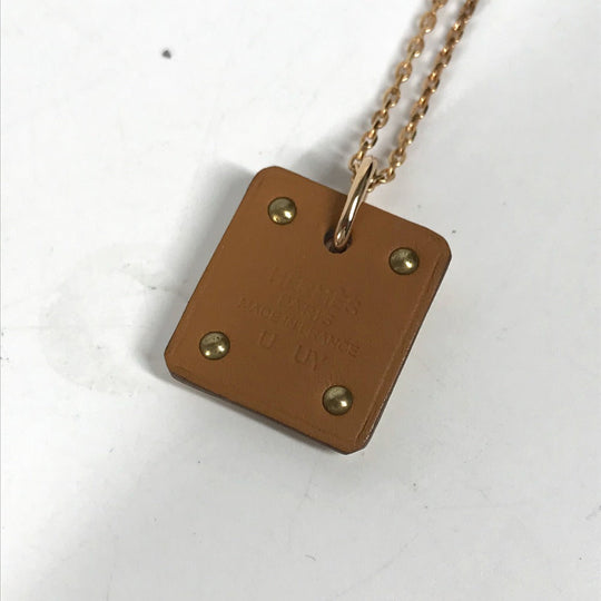 HERMES Necklace Metal, Leather White x Pink Gold Accessories Asdu Cool PM Women Used Authentic