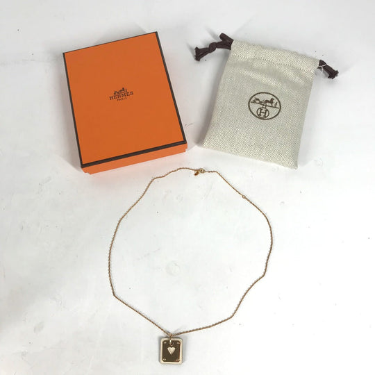 HERMES Necklace Metal, Leather White x Pink Gold Accessories Asdu Cool PM Women Used Authentic