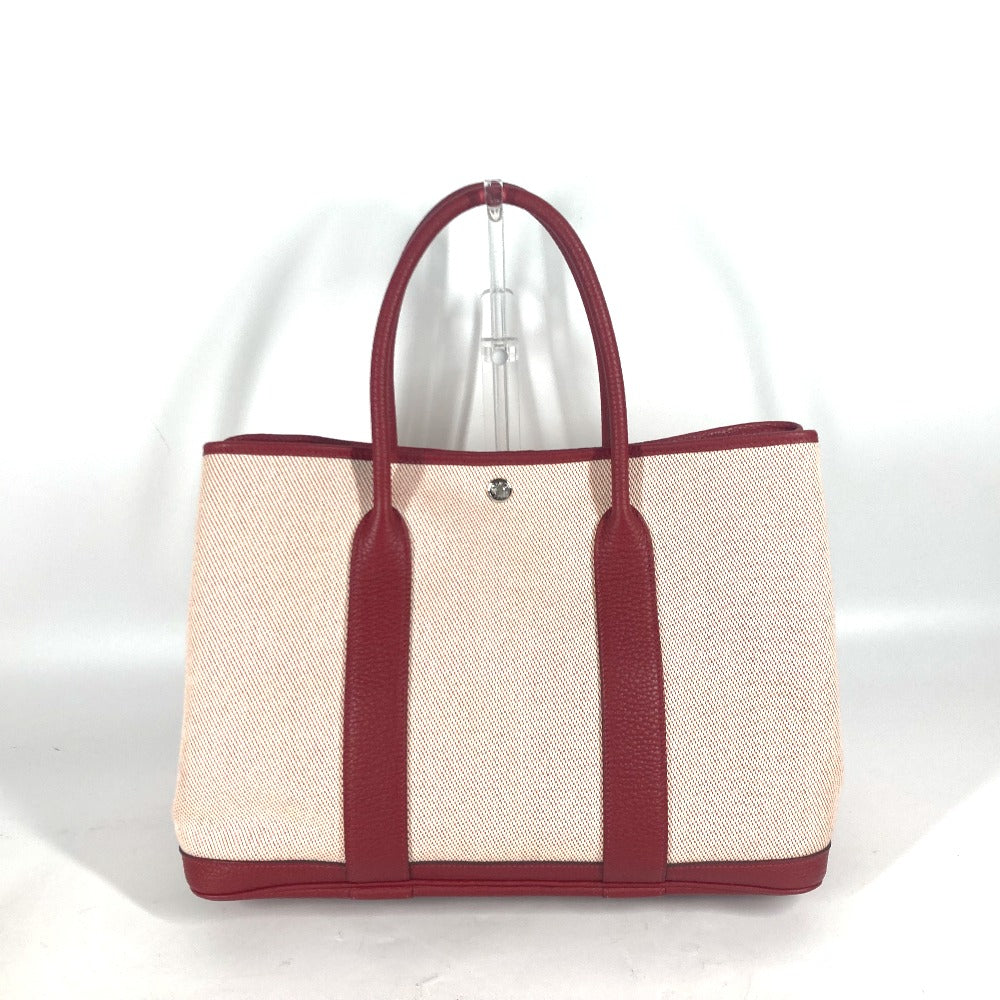 HERMES Tote Bag Toile H, Negonda Red type Shoulder Bag Shoulder Bag Garden party PM Women Used Authentic