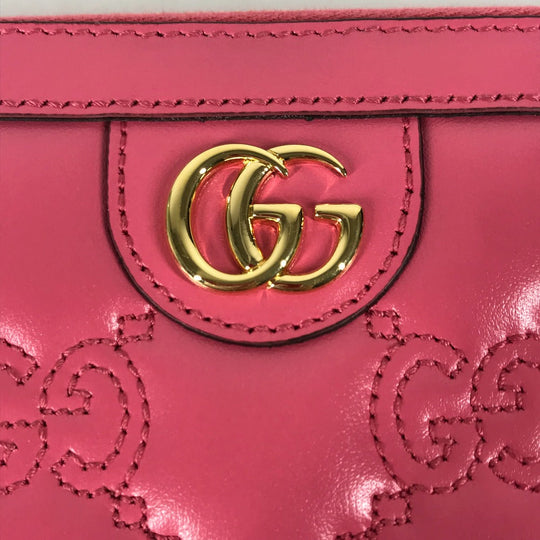 GUCCI Long Wallet Purse 723784 leather pink GG Marmont GG Matelasse Zip Around Wallet Women Used Authentic
