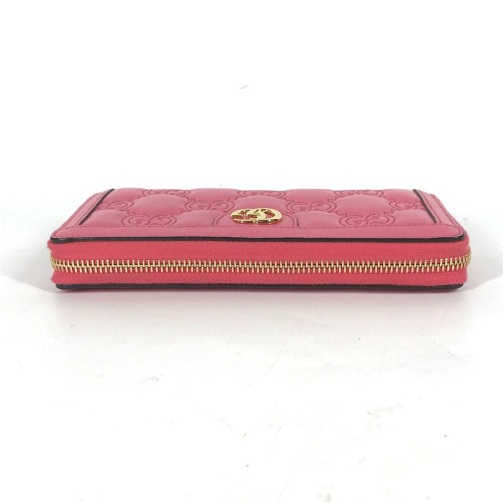 GUCCI Long Wallet Purse 723784 leather pink GG Marmont GG Matelasse Zip Around Wallet Women Used Authentic