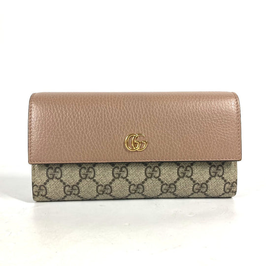 GUCCI Long Wallet Purse 456116 GG Supreme Canvas pink beige GG Supreme Double G Leather Continental Wallet Women Used Authentic