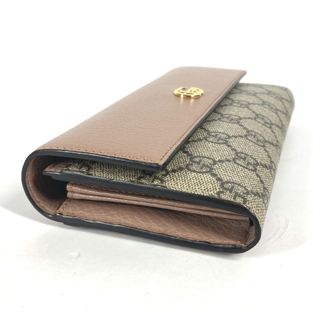 GUCCI Long Wallet Purse 456116 GG Supreme Canvas pink beige GG Supreme Double G Leather Continental Wallet Women Used Authentic