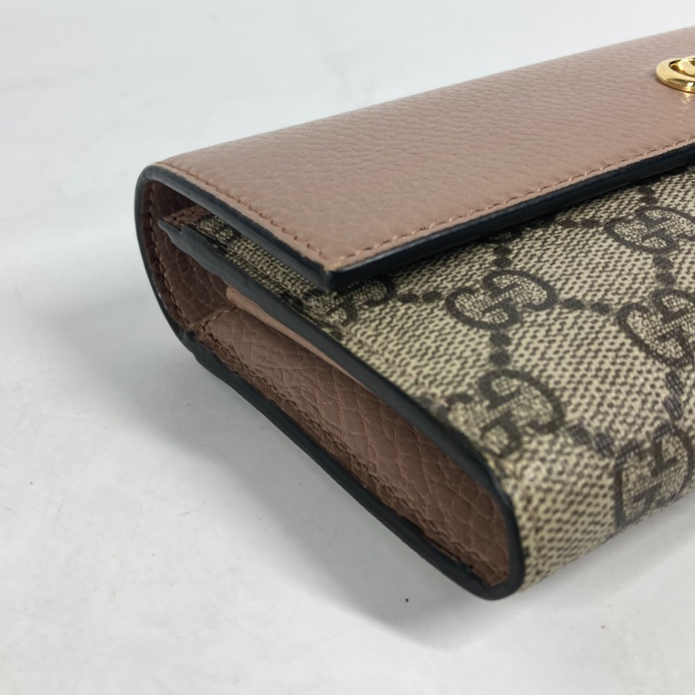GUCCI Long Wallet Purse 456116 GG Supreme Canvas pink beige GG Supreme Double G Leather Continental Wallet Women Used Authentic
