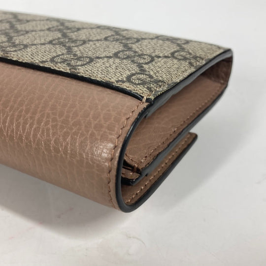 GUCCI Long Wallet Purse 456116 GG Supreme Canvas pink beige GG Supreme Double G Leather Continental Wallet Women Used Authentic