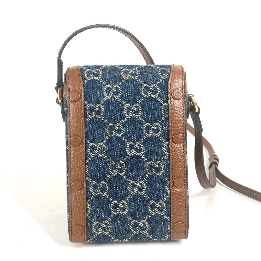 GUCCI Shoulder Bag 625615 Denim, Leather Blue x brown GG denim Horsebit 1955 mini bag Women Used Authentic