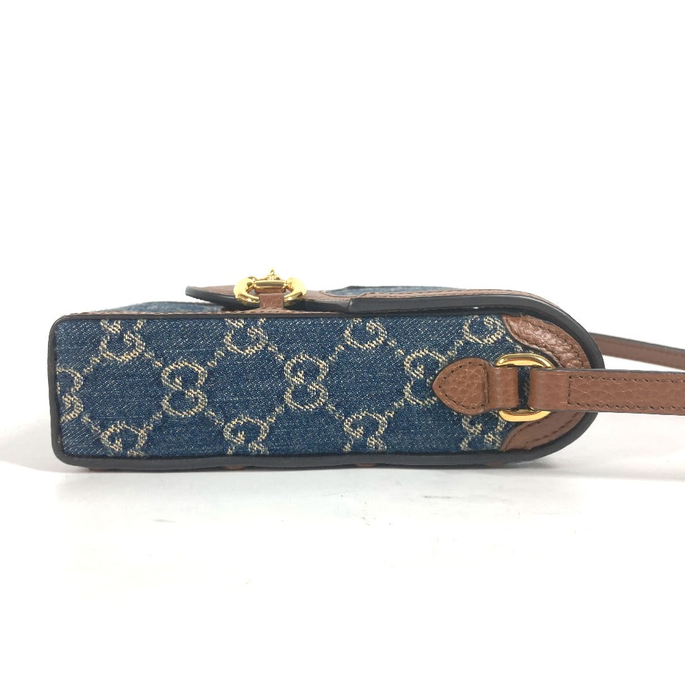 GUCCI Shoulder Bag 625615 Denim, Leather Blue x brown GG denim Horsebit 1955 mini bag Women Used Authentic