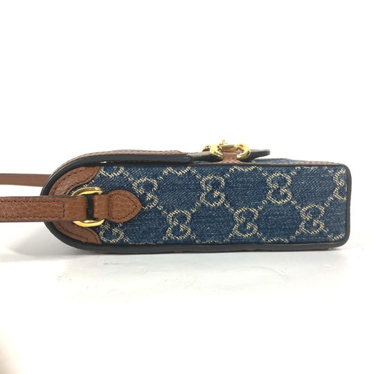 GUCCI Shoulder Bag 625615 Denim, Leather Blue x brown GG denim Horsebit 1955 mini bag Women Used Authentic