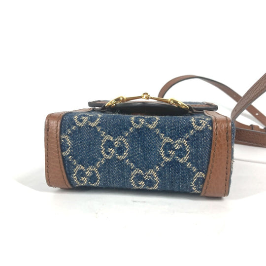 GUCCI Shoulder Bag 625615 Denim, Leather Blue x brown GG denim Horsebit 1955 mini bag Women Used Authentic