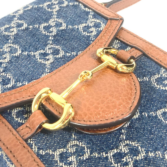 GUCCI Shoulder Bag 625615 Denim, Leather Blue x brown GG denim Horsebit 1955 mini bag Women Used Authentic