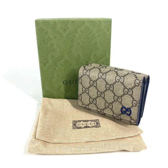 GUCCI Trifold wallet 769225 GG Supreme Canvas Beige x blue GG Supreme GG details mens Used Authentic