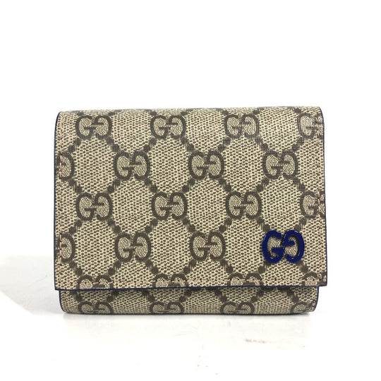 GUCCI Trifold wallet 769225 GG Supreme Canvas Beige x blue GG Supreme GG details mens Used Authentic