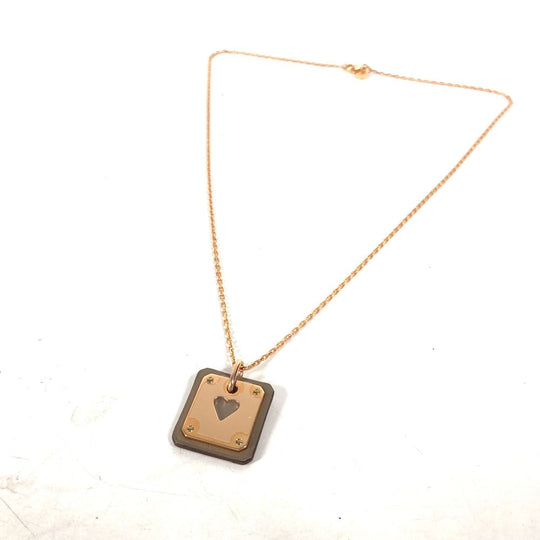 HERMES Necklace Metal, Leather Gray x Pink Gold Heart Chain Asdu Cool PM Women Used Authentic