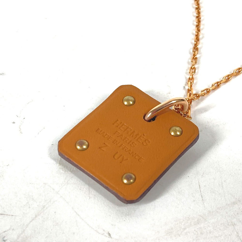 HERMES Necklace Metal, Leather Gray x Pink Gold Heart Chain Asdu Cool PM Women Used Authentic
