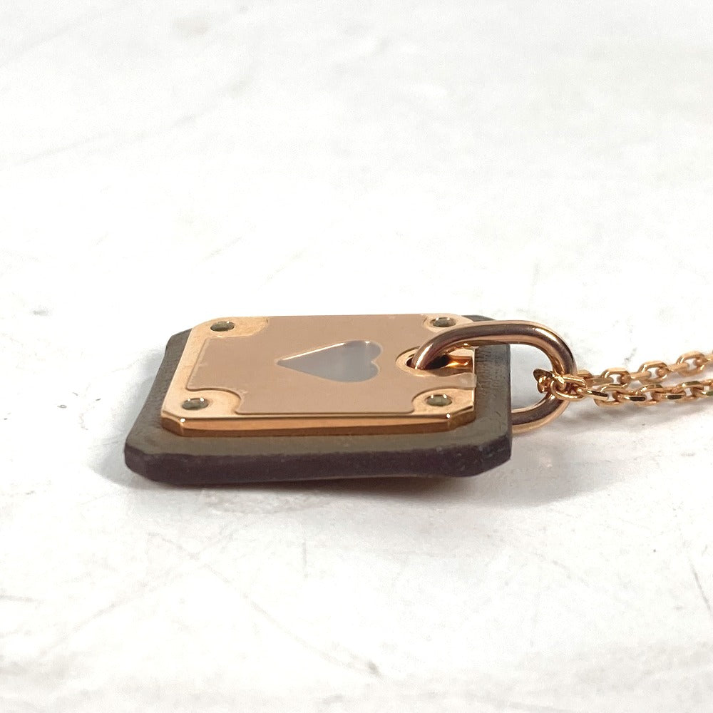 HERMES Necklace Metal, Leather Gray x Pink Gold Heart Chain Asdu Cool PM Women Used Authentic