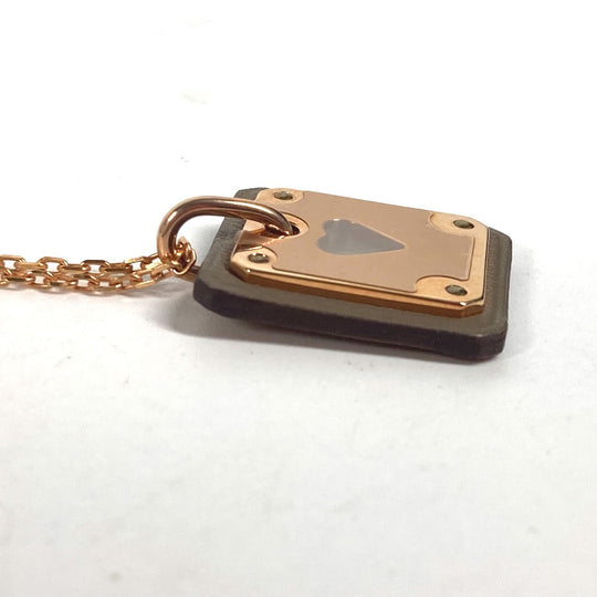 HERMES Necklace Metal, Leather Gray x Pink Gold Heart Chain Asdu Cool PM Women Used Authentic